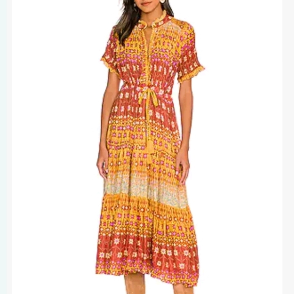 Free People Rare Feelings tieredOrange and Brown Sundress